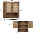 RUSTOWN Rattan Bathroom Wall Cabinet, Boho Medicine Cabinet with 2 Arched Doors, Farmhouse Over the Toilet Storage Cabinets with Adjustable Shelves & Towel Bar, 3-Tier Wall Mounted Cabinets, 23.6 inches x 26.6 inches x 7.9 inches