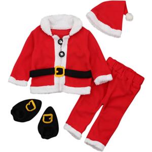 FIOMVA Christmas Baby Girl Boy Santa Costumes Clothes Outfits Dress Jacket Coat Long Pants Hat Socks Cosplay (18-24 Months, Red White Pants Set)