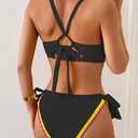 Bikini Sets for Women Floral Two Piece Bathing Suit V Neck Shell Stitched Swimsuit Tie Side Triangle Swimwear, Size Medium, Color: Black, Pink Yellow Color Block