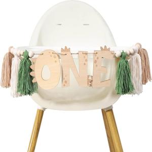Dinosaur 1st Birthday High Chair Banner Dinosaur First Birthday Decorations Boy Girls, Wooden One Tassel Highchair Banner