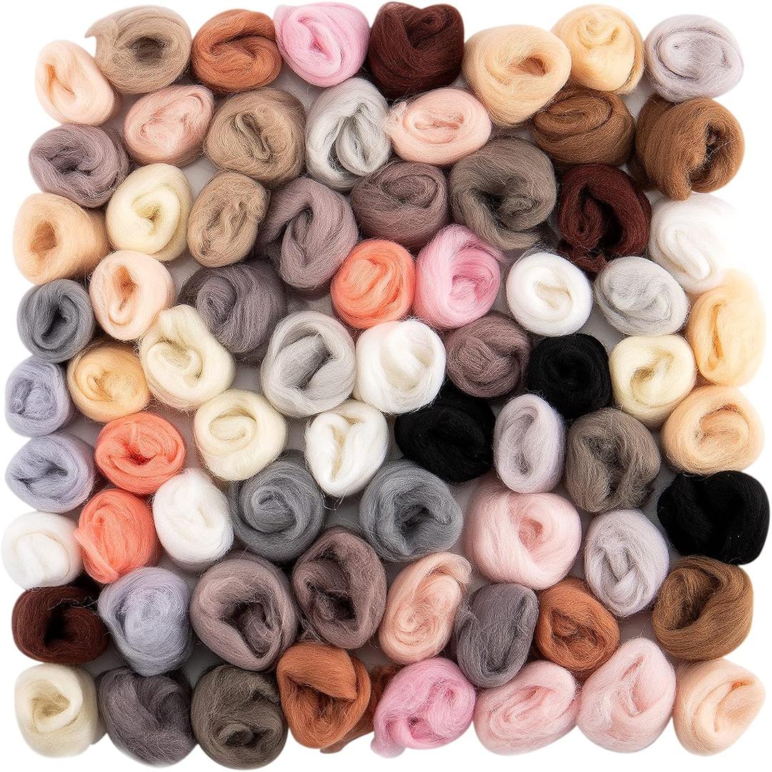 72pcs 7.6 oz Needle Felting Wool- 24 Colors Nature Wool Roving Yarn for Beginners Hand Spinning Felting Supplies, 3g/Pack