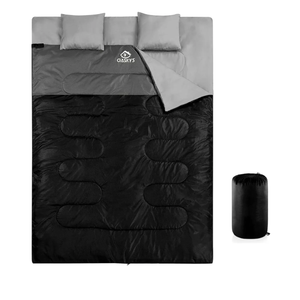 oaskys Double Sleeping Bag for Adults with 2 Pillows - Queen Size XL Waterproof Sleeping Bag for All Season Camping Hiking Backpacking 2 Person Sleeping Bags for Cold Weather & Warm