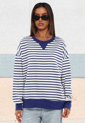 Darong Women Oversized Striped Color Block Long Sleeve Crew Neck Sweatshirt Casual Cotton Pullover Sweatshirts Fall Cloth (Small)