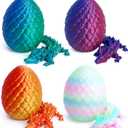 4 Pack 3D Printed Dragon Easter Basket Stuffers, Small Eggs with Dragon Inside, Articulated Crystal Dragon Fidget Toy, Desk Pet, 3D Printing Home Decor (Blue+White+Green+Glow in The Dark)