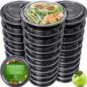 Prep Naturals Meal Prep Containers - Dishwasher-Safe Plastic Bowls with Lids - Freezer & Microwave-Safe Food Storage Containers with Lids - Portion-Control Meal Prep Bowls - 30 Pack, 24 Oz, Black