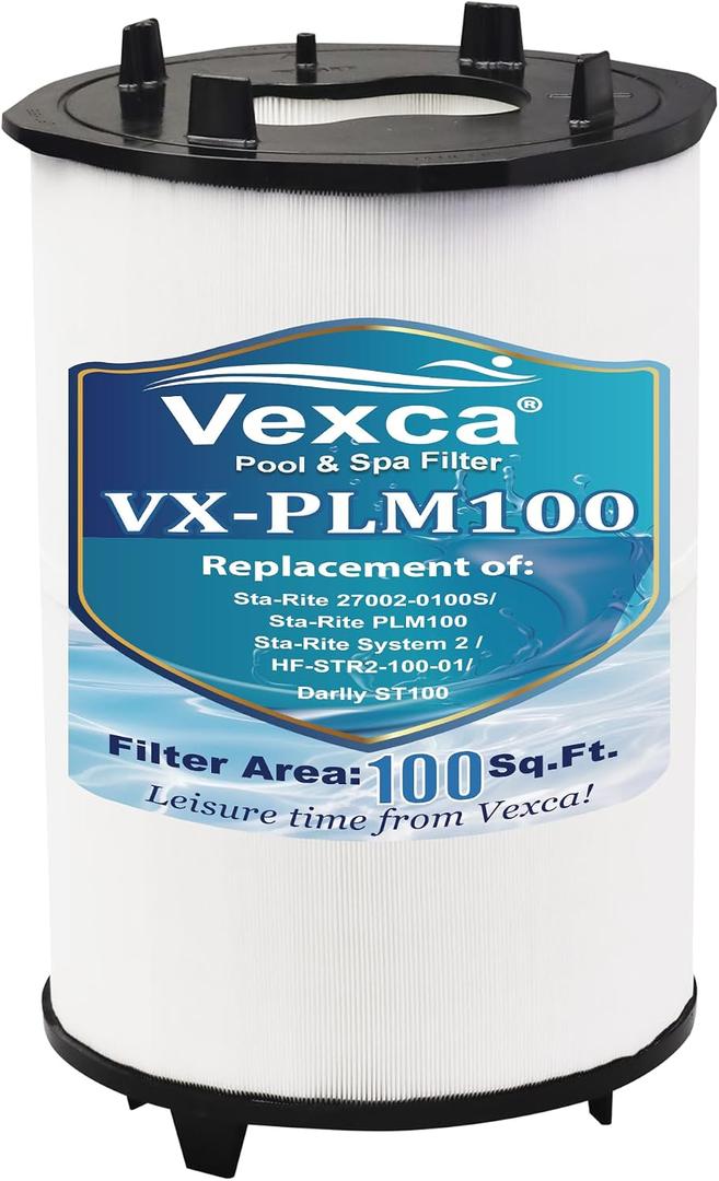Vexca® Swimming Pool Filter Cartridge Compatible with Pentair's Sta-Rite PLM100, 27002-0100S and System 2 Modular Media Pool and Spa D.E. Filter, 100 Sq.Ft, 1 Pack