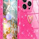 2 x for iPhone 16 Pro Case, iPhone 16 Pro Clear Case,[Not-Yellowing] with [1X Tempered Glass Screen Protector],Glitter Bling Sparkly Slim Fit Shockproof Phone Cases for Women Girls (Hot Pink)