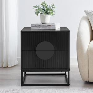 conifferism Black Nightstand with 2 Drawers, Bedroom Modern Bedside Table with Metal Legs, Fluted Couch End Side Table for Small Spaces, Living Room