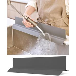 23 inches 100% Premium Silicone Kitchen Sink Splash Guard - Non Slip Strong Suction, Durable, and Easy-to-Clean Splash Protector for Mess-Free Cooking and Dishwashing (Deep Gray)