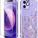 GVIEWIN for iPhone 12&iPhone 12 Pro Case Floral, with Screen Protector&Camera Lens Protector,[Non Yellowing] Soft Shockproof Clear Phone Protective Cover for Women, Flower Pattern 6.1"(Floratopia)