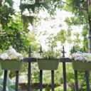Dahey 10.5 Inch Metal Iron Hanging Flower Pots for Railing Fence Hanging Bucket Pots Countryside Style Outdoor Planter Window Flower Plant Holder with Detachable Hooks Home Decor,Green,3 Pcs