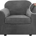 H.VERSAILTEX Rich Velvet Stretch 2 Piece Chair Cover Chair Slipcover Sofa Cover Furniture Protector Couch Soft with Elastic Bottom Chair Couch Cover with Arms Width Up to 49 Inch, (Chair,Grey)