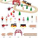 41-Piece Joy Forest Wooden Track Set with Electric Train for Toddlers & Preschoolers Aged 3 and up  Motorized Railway Engine, Bridge & Helicopter | Compatible with Brio & Thomas
