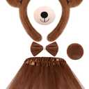 Zhanmai 5 Pcs Carnival Animal Costume Kid Bear Puppy Dog Pup Kangaroo with Tutu Ear Headband Bowtie Tail Paws for Boys Girls (Dark Brown)