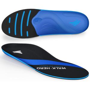 WalkHero Plantar Fasciitis Insoles - All-Around Arch Support Inserts with Shock Absorbing and Cushioning, Orthotic Insoles for Flat Feet (Mens 4-4.5 | Women's 6-6.5, Navy Blue)