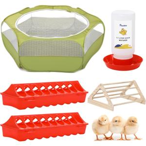 Pawaboo Chick Brooder Box for Chick Starter Kit, Brooder Pen/Chicken Supplies Brooders Box with Chicks Perch Brooding Up to 15 Chicks, Duck and Quail, Green + Red + Wood Color