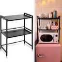Geetery Expandable 2 Tier Mini Fridge Stand with Storage for Dorm Microwave Stand Over Mini Fridge Storage Shelf 15"-26" Kitchen Countertop Organizer with 6 Hooks College Rooms Kitchen, 30.71 inches