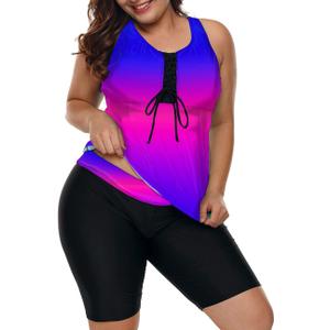 LALAGEN Womens 2025 Plus Size Tankini Swimsuits Rash Guard Capris Athletic Two Piece Swimwear Bathing Suits for Women S-5X (XX-Large, Blue Purple)