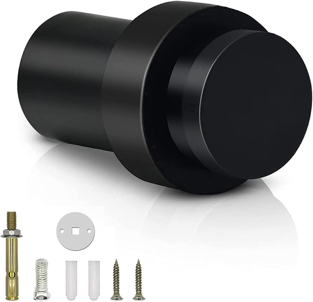 KOLAKO Floor Door Stopper, 2.5 Inch Black Door Stop Stainless Steel Modern Door Stoppers Wall Protector Commercial Door Bumper Decorative Cylindrical Door Stops for Bottom of Door (1 Pack)