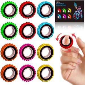 Fidget Toys Sensory Ring for Kids, Finger Spinner Rings Quiet Finger Spinne Fun Fidgets for Student Classroom Prize Stocking Stuffers (12PCS)