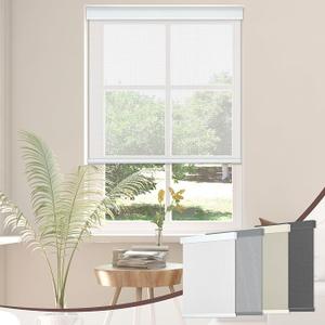 Allesin zen Free-Stop Cordless Cordless Blinds for Windows, 5% Openness, UV Protection, Light Filtering Roller Shades with View-Through Function for Home, Natural Woven, White, 40" W x 72" H