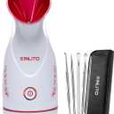 Facial Steamer Ionic Face Steamer for Home Facial, Warm Mist Portable Facial Steamer for Deep Cleaning Unclog Pores with Blackhead Remover, Aromatherapy Kit for Personal Home SPA (Rose Red)