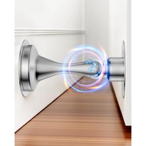 Door Stoppers Magnetic Door Stop - 1 Pack Stainless Steel Powerful Doorstop Catch for Wall Floor - Heavy Duty Hold Door No Drilling Double-Sided Adhesive & Screws Keep Door Open, Silver