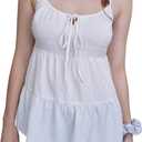 SHENHE Women's Summer Ruffle Hem Babydoll Tank Top Spaghetti Strap Tiered Peplum Camisole (White, S)