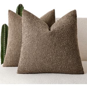 Foindtower Set of 2, Decorative Textured Boucle Throw Pillow Covers Accent Solid Pillow Cases Soft Cozy Couch Cushion Case for Chair Sofa Bedroom Living Room Home Decor 26x26 Inch Light Brown