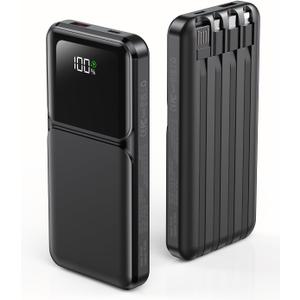 Power Bank Portable Charger with Built in Cable 10000mAh USB C Fast Charging Travel Essential Battery Pack for iPhone iPad Samsung Android etc