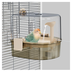 Automatic Bird Baths for Cage – Indoor Parakeet Bath with Pump, Bird Shower with 2 Modes Running Water, Bird Cage Accessory for Pet Birds Conure Budgies Cockatiels Lovebird (Light Brown)