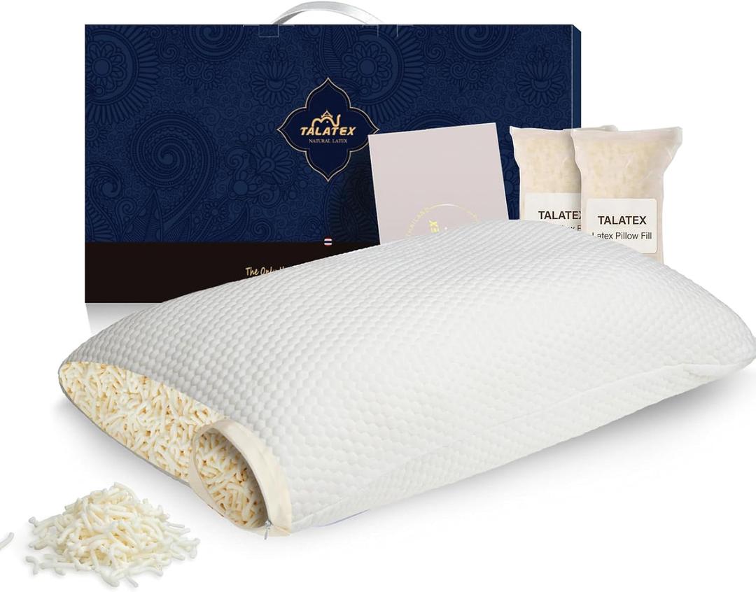 Talatex Talalay Shredded Latex Pillow 100% Natural Premium Pillow with Adjustable Neck Support Area for Back, Stomach or Side Sleepers