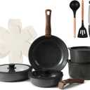 15PCS Ceramic Cookware Sets Detachable Handle Pots and Pans Set Non Stick (Black)