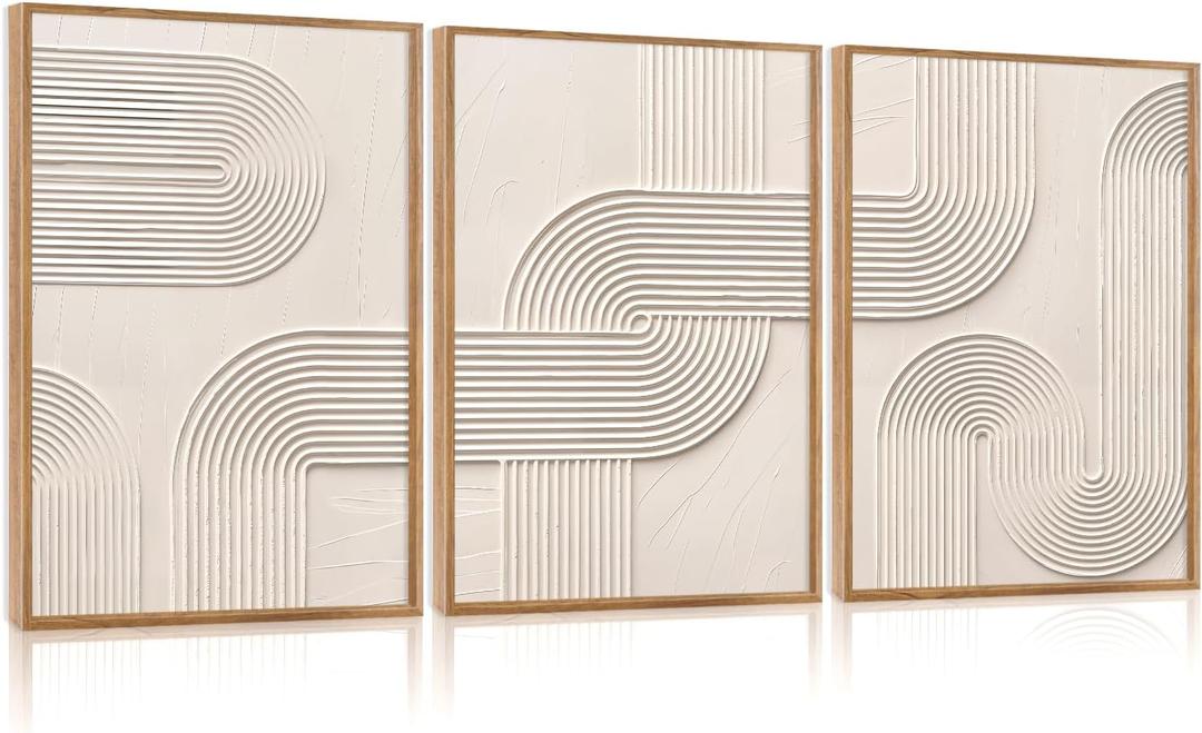 CHDITB 3D Abstract Wall Art,Textured Earth Tone Geometric Framed Wall Decor