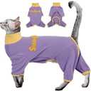 2XL Cat Onesies for Large Breeds - Purple,Sticky Hair Pajamas with Long Sleeves,Anti-Shedding & Anti-Licking Cat Clothes,Outing Wear Protecting the Skin,Indoor Sleeping Daily Wear