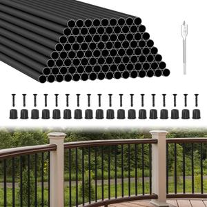 BLIKA 100 Pack 36" Aluminum Deck Balusters with Connectors/Screws, 3/4" OD Hollow Round Aluminum Balusters for Deck Railing, Black Metal Deck Balusters Staircase Spindles