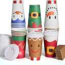 JOYIN 72 Pcs Christmas Disposable Cups with Sleeves and Lids, 4 Designs Xmas Drinkware 16 oz Paper Cup For Hot Chocolate Coffee Cold Beverage Tableware Holiday Winter Party Supplies Decoration
