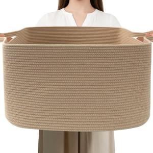 96L Large Blanket Basket,24"x16"x15"Rectangle Storage Bin with Handles,Woven Rope Laundry Basket for Toys, Clothes,Magazines,Home Organization,Nursery,Living Room & Bedroom,Jute