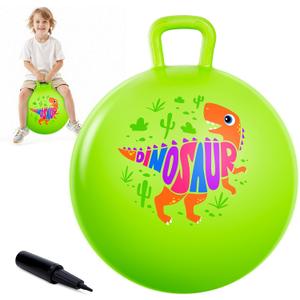 ZOOJOY Hopper Ball for Kids, 18In Bouncy Ball with Handle, Inflatable Green Dinosaur Boys Toys with Pump, Indoor Outdoor Hopping Gifts for Boys Girls 3 4 5 6 7 8