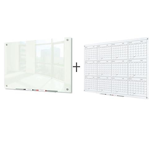 J&J worldwide Magnetic Glass Whiteboard 47x35 in+Whiteboard Calendar Glass Board Yearly Calendar