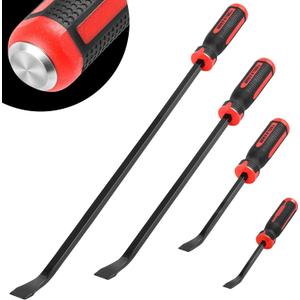 TOOLEAGUE Utility 4Pcs Pry Bar Set,8",12",18",24" Mechanic Hand Tools with Thicker Strike Cap Handle,Heavy Duty Pry Bar Tools for Automotive,Black and Red