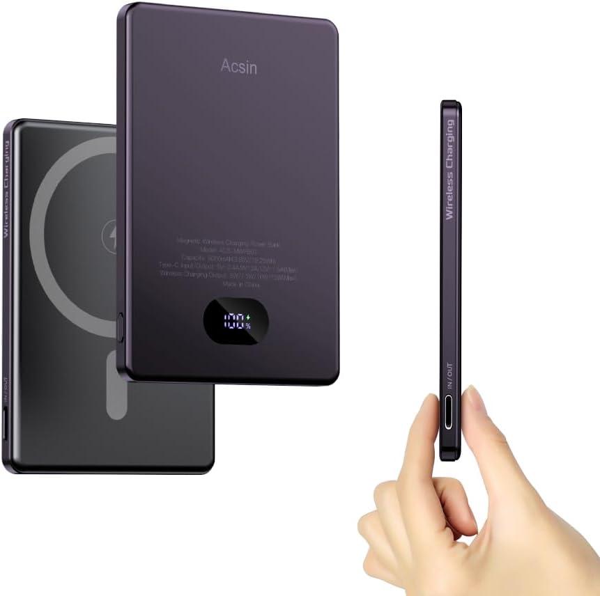 Magnetic Portable Charger Ultra Slim 5000mAh for Magsafe Battery Pack,Wireless Power Bank with 20W Two Way USB-C Charging for iPhone 15 Pro Max /15 Pro/15 Plus/15/14/13/12 Series (Purple)