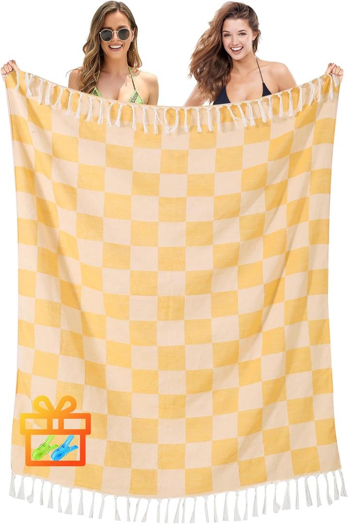 Giant Beach Towel Blanket Autumn Outing Stuff for Women & Men Road Trip Camping Gear Ship Cruise Gear Must Haves Yard Mat Large L Yellow Plain Pattern Airplane Accessories Travel Gadgets