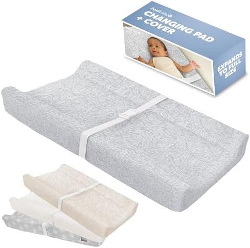 Jool Baby Soft Changing Pad + Washable Cover, Non-Slip - Fits Standard Changing Tables & Dressers (Gray/Wave)
