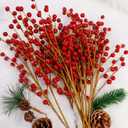 DR.DUDU 12 Red Holly Berry Stem Picks - Decorative Wire Stem Branch Sprays for Christmas Tree Decoration, Holiday Decor, Silk Flower Arrangements, Home DIY Crafts