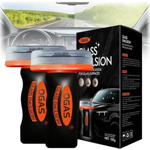 2PCS Glass Oil Film Remover for Car,Roll-On Glass Compound with Cleaning Board,Removes Oil Film & Smudges,Universal Anti-Rain Fog Brush