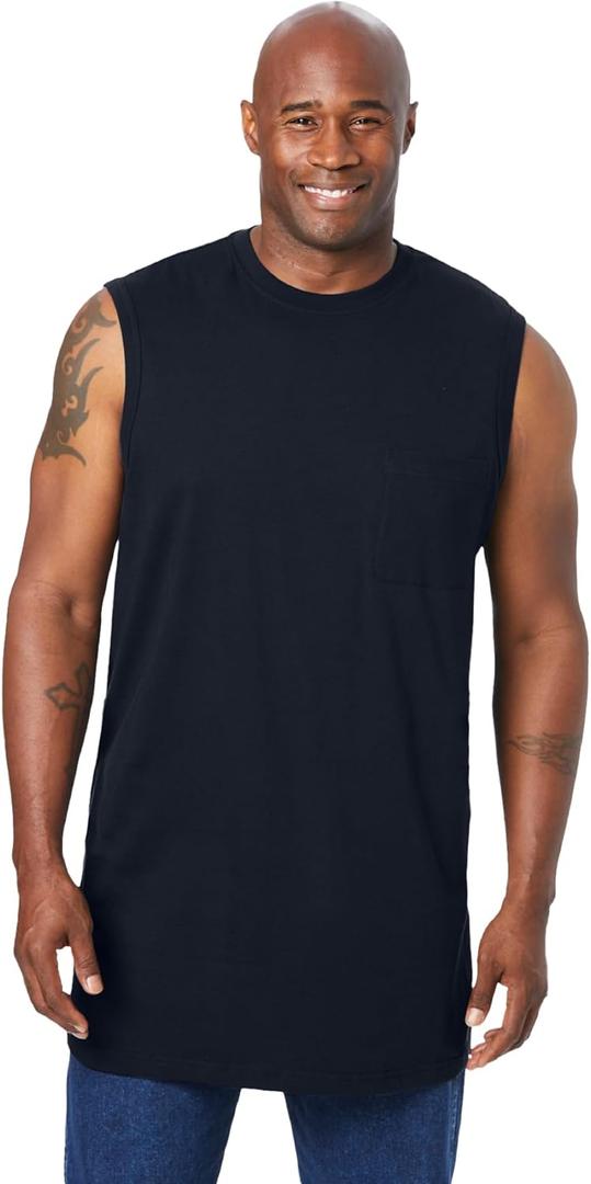 KingSize Men's Big & Tall Shrink-Less Longer-Length Lightweight Muscle Pocket Tee (3X-Large Big, Black)