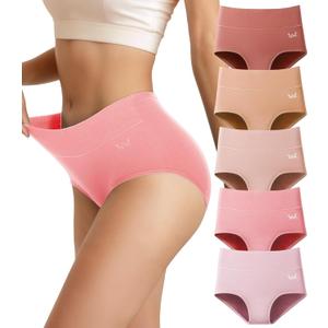 Women's Cotton Underwear High Waisted Underwear Soft Briefs Full Coverage Ladies Panties 5 Pack(Regular & Plus Size) (Large, Multicolor-5pcs-g1)