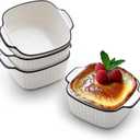 Maxdot 4 Pcs Ceramic Baking Dishes Porcelain Soup Bowls 5.75 Inches Ceramic Square Cereal Bowls with Handles for Kitchen Air Fryer Oven Microwave Safe Serving Mother's Day Wedding Party Gift