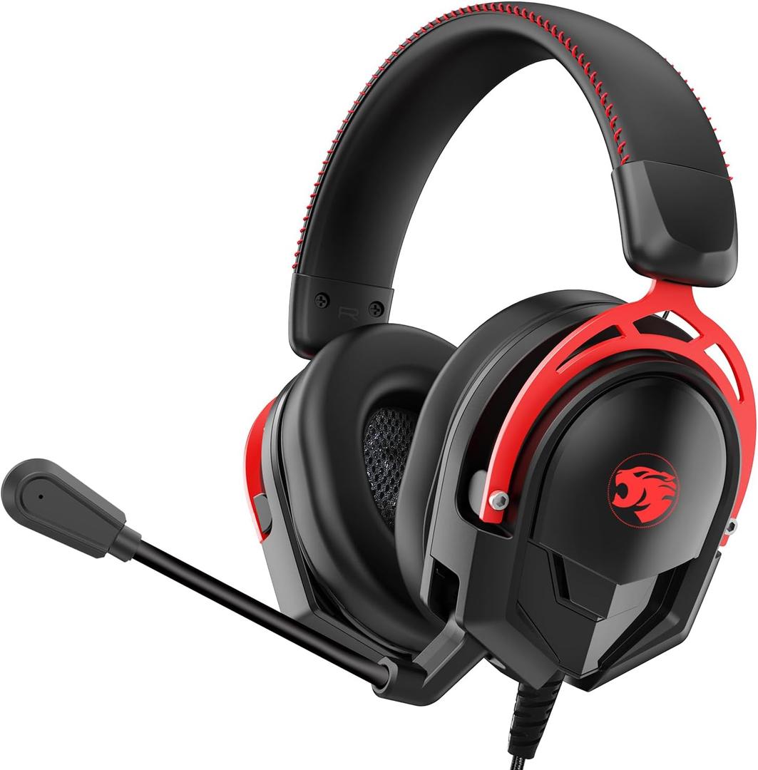A88 Gaming Headset with Mic for Ps5, Pc, Xbox One Series X/s, Ps4, Switch, Stereo Wired Noise Cancelling Headphones with Microphone for Computer, Laptop, Mac, Nintendo, Games (Red)